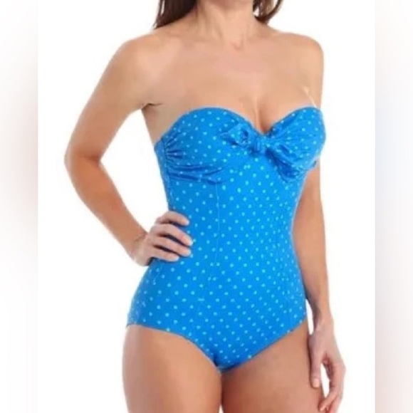 ☀️👙Spanx Bandeau Push Up One Piece Swimsuit ~ Polka ~ 14~NWT!~Removable Straps - Picture 4 of 10